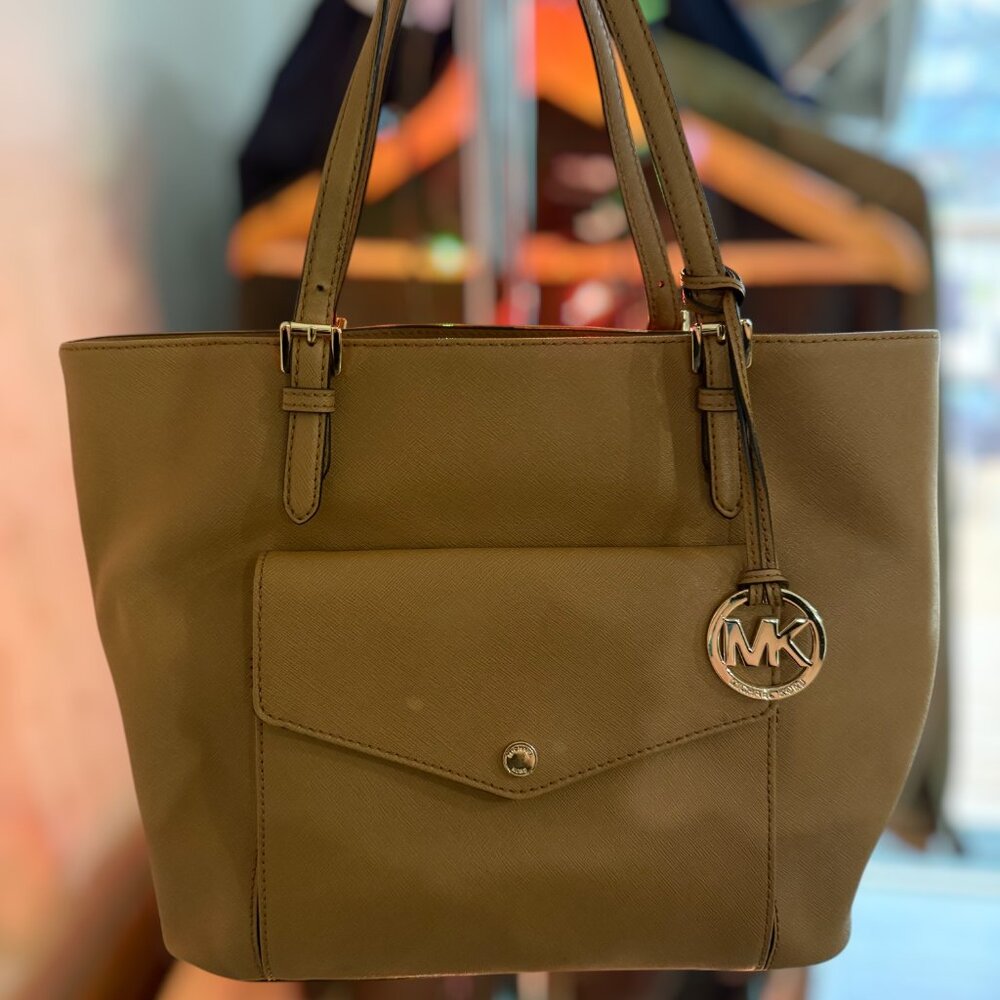 MICHAEL KORS - Jet Set Leather Snap Pocket Tote Bag